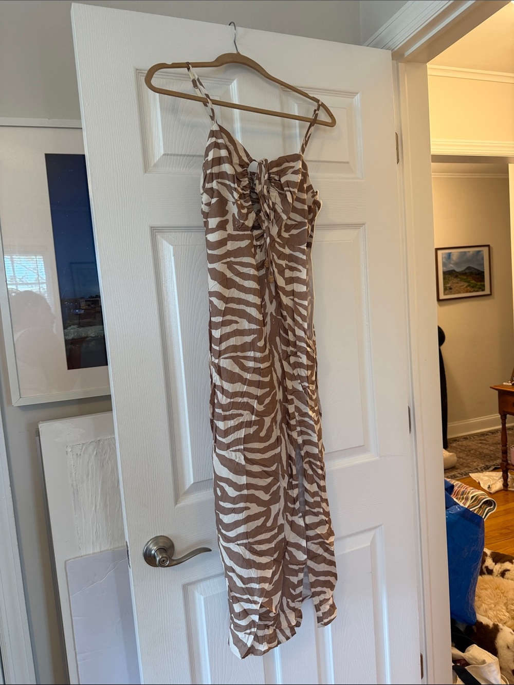 Vintage Havana Brown and White Zebra-Print Slip Dress